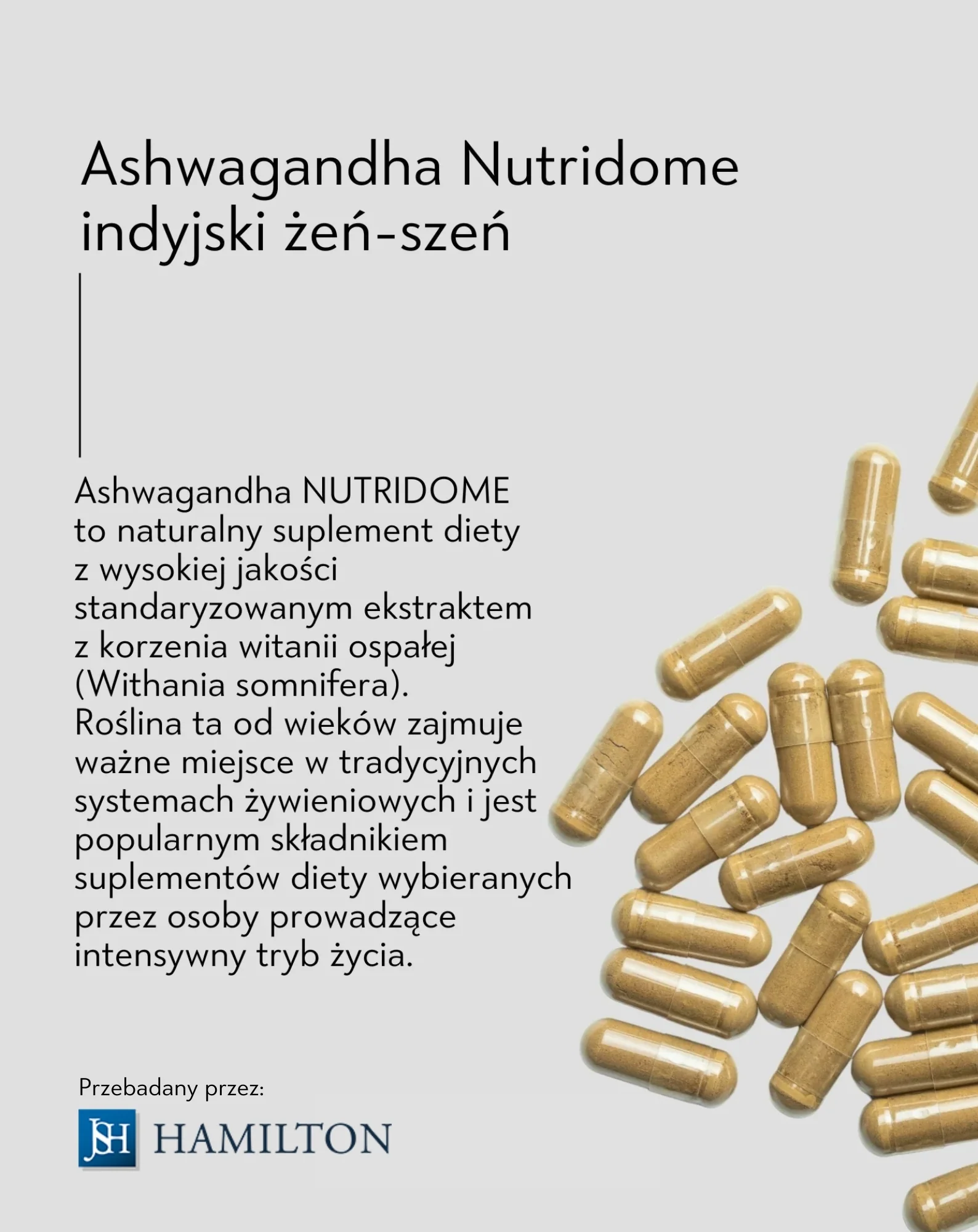 Ashwagandha wsparcie odporności na stres, koncentracji i energii Indyjski żeń-szeń Nutridome 60 kapsułek - Image 3