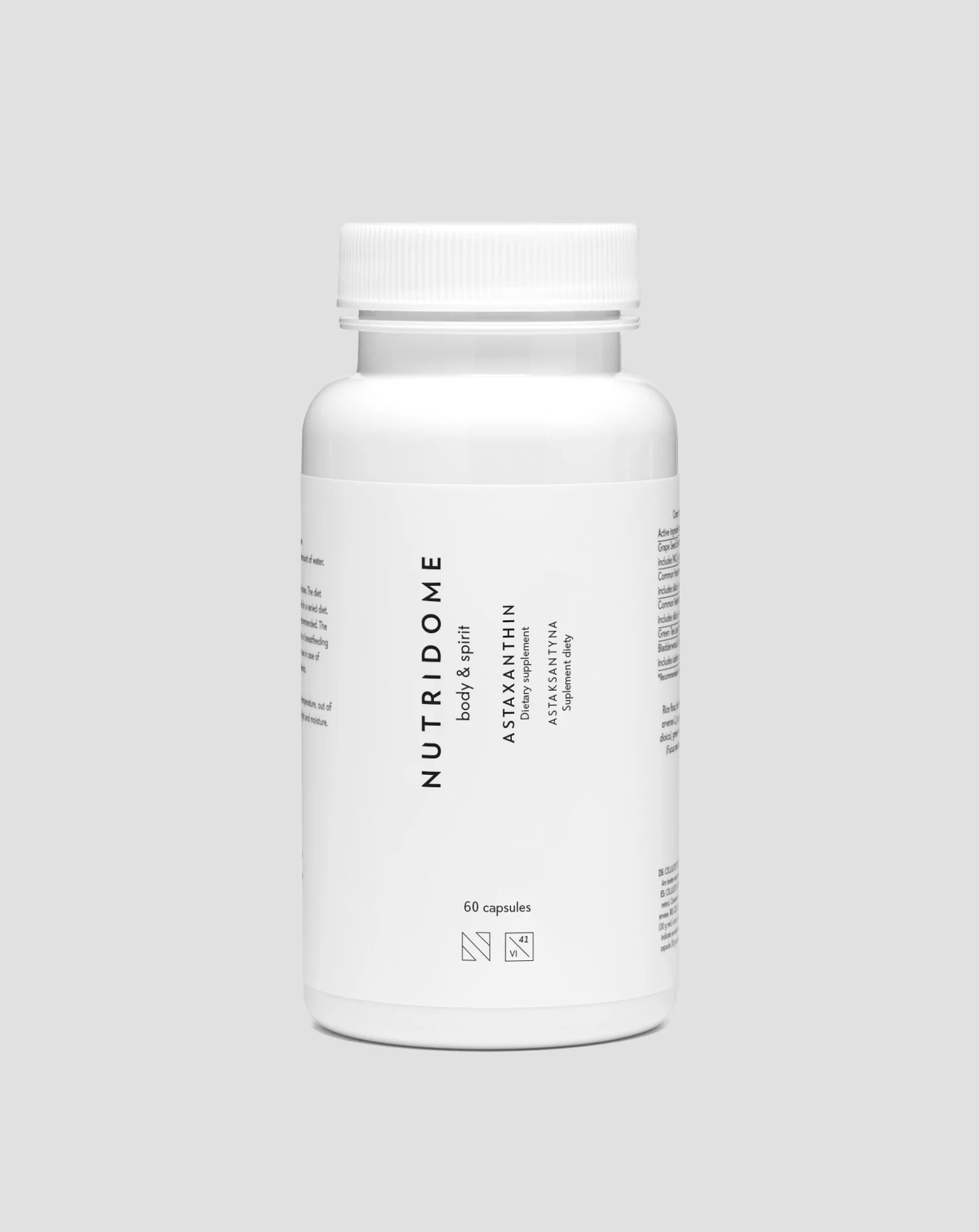 Astaksantyna ekstrakt z alg Haematococcus pluvialis na cholesterol i stany zapalne Nutridome 60 szt.