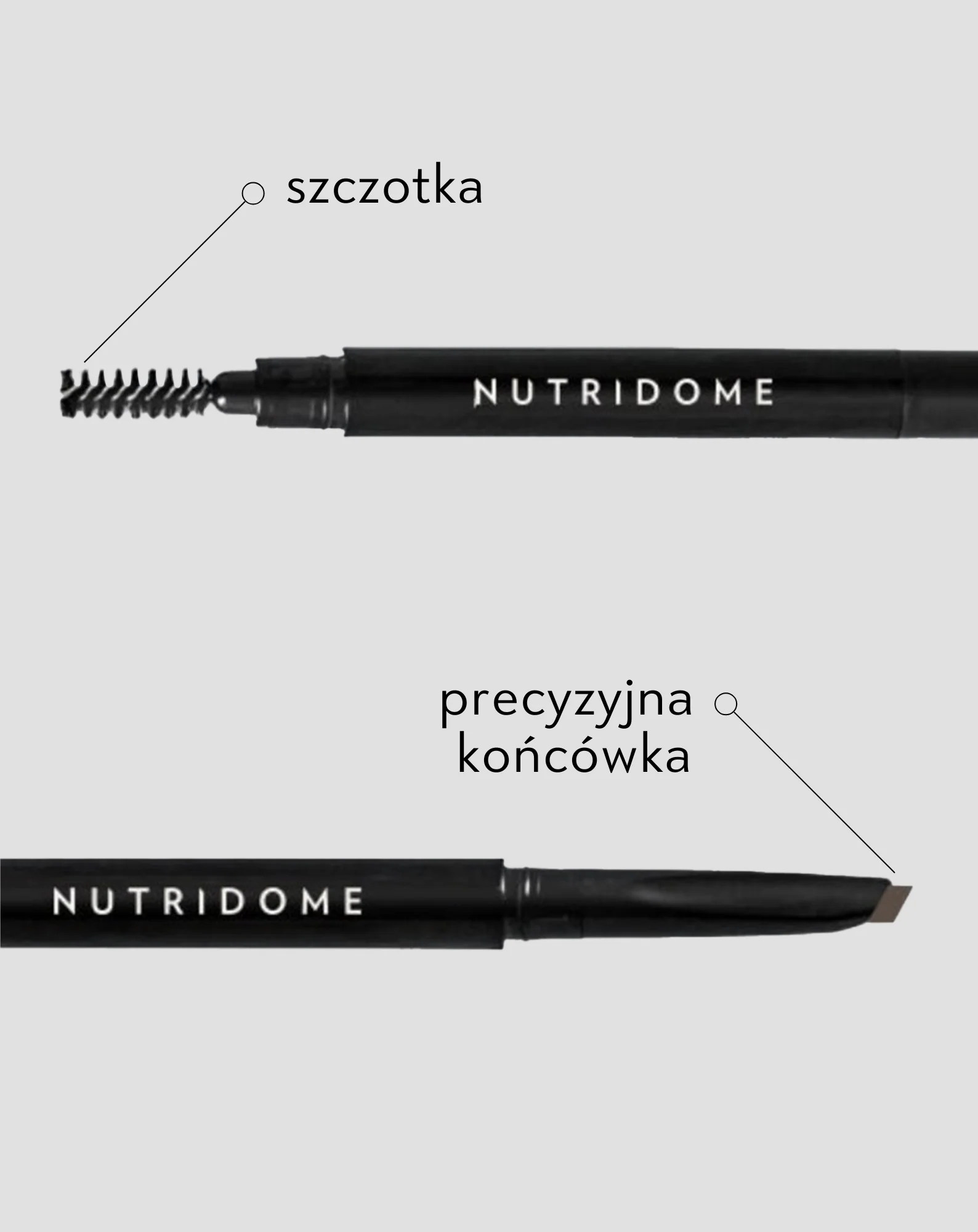 Brązowa kredka do brwi z olejem rycynowym ze szczotką i precyzyjną końcówką Nutridome - Image 3