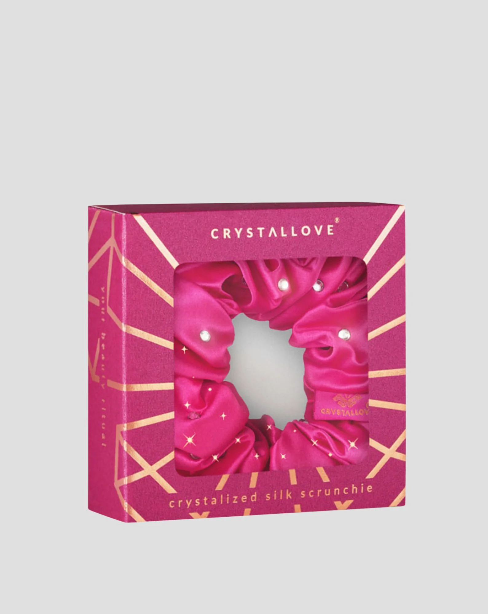 Gumka do włosów z jedwabiu z kryształkami –hot pink Crystallove - Image 4