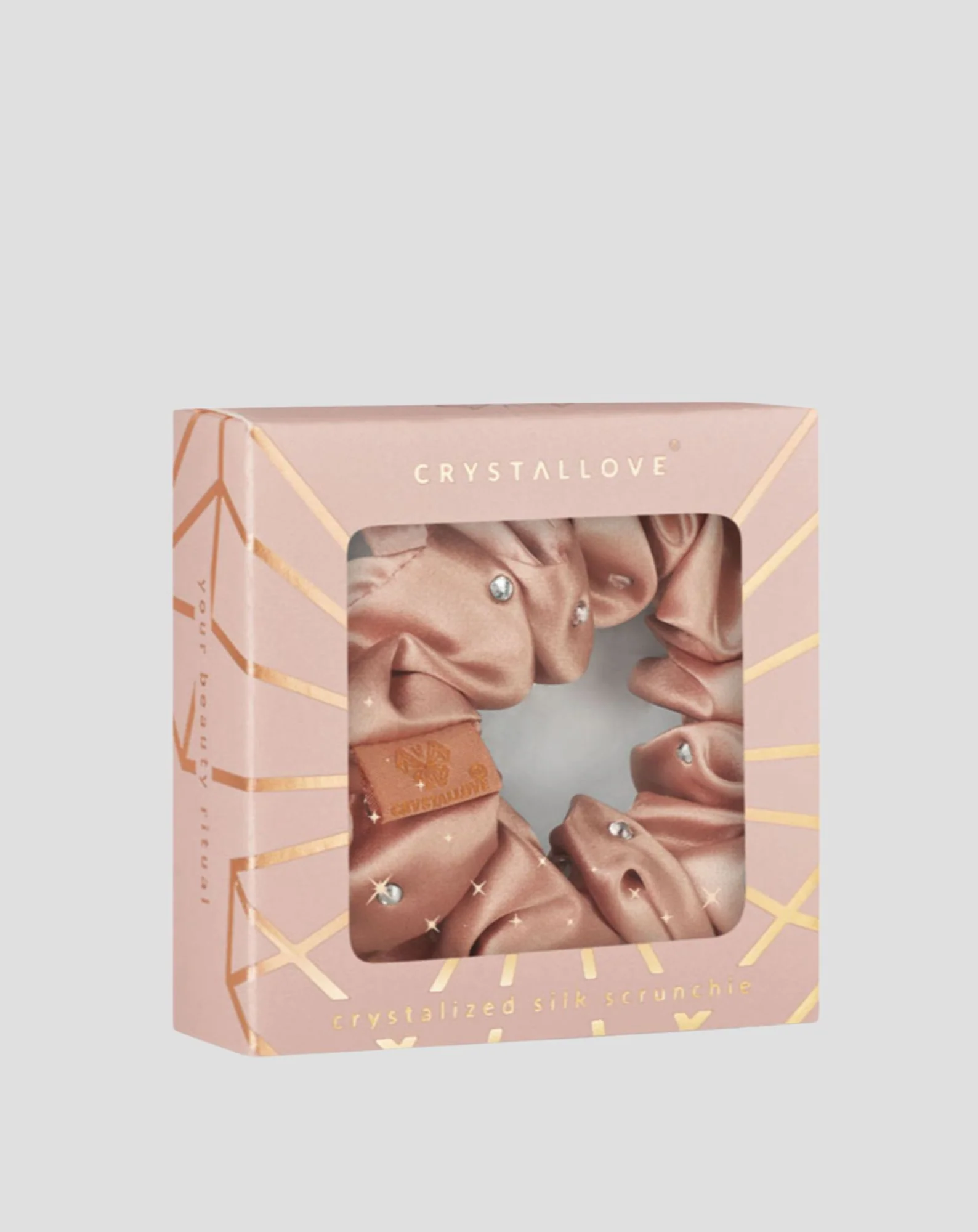 Gumka do włosów z jedwabiu z kryształkami – rose gold Crystallove - Image 4