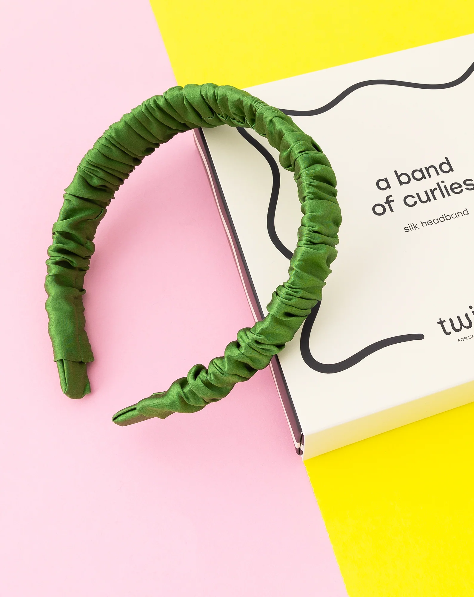 Jedwabna opaska do włosów z 100% naturalnego jedwabiu zielona Twisty - Image 2