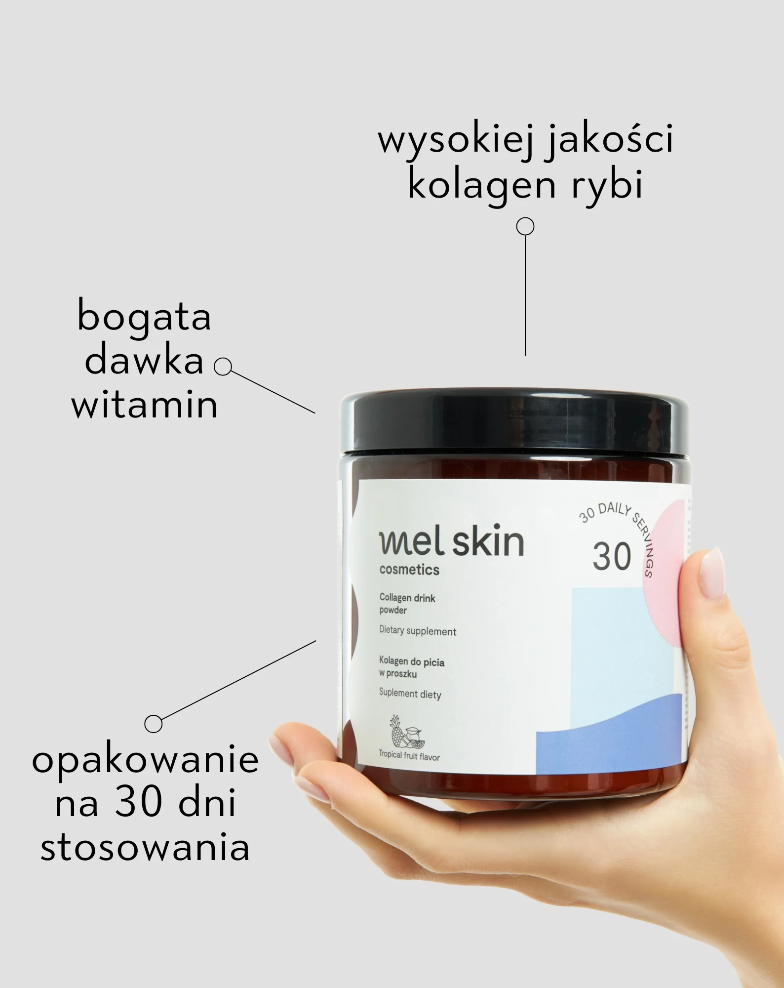 Kolagen rybi 5000 mg w proszku do picia dla pięknej skóry, włosów, paznokci i zdrowych stawów z glukozaminą i witaminą C Mel Skin - Image 5