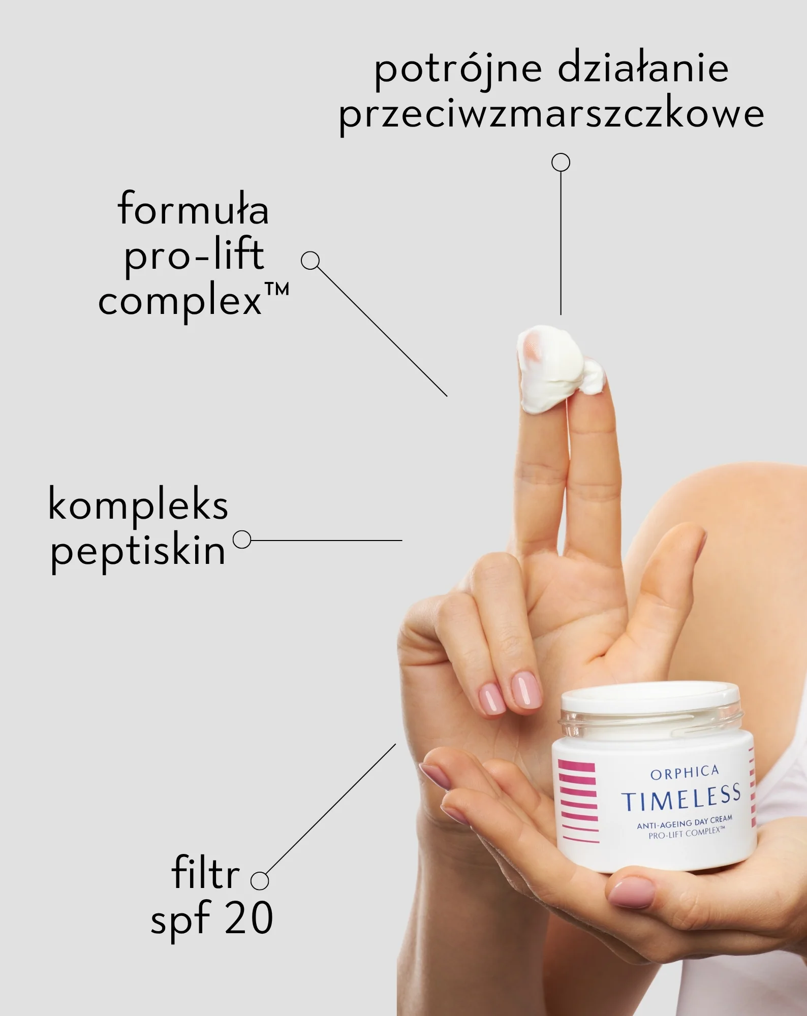 Krem do twarzy przeciwzmarszczkowy na dzień z filtrem spf 20 do cery 40+ Timeless Orphica - Image 5