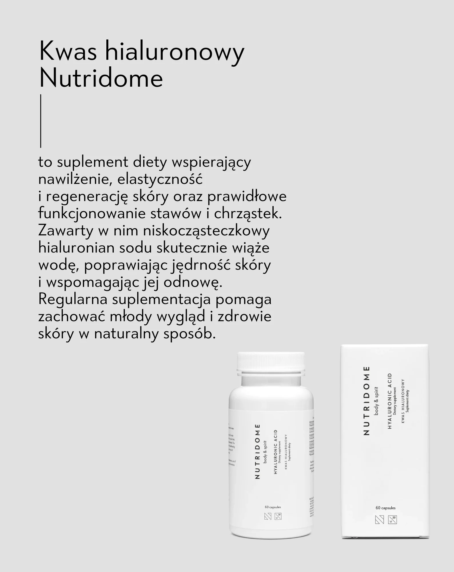 Kwas hialuronowy 300 mg/dzień Nutridome dla zdrowej skóry i stawów 60 kapsułek - Image 5