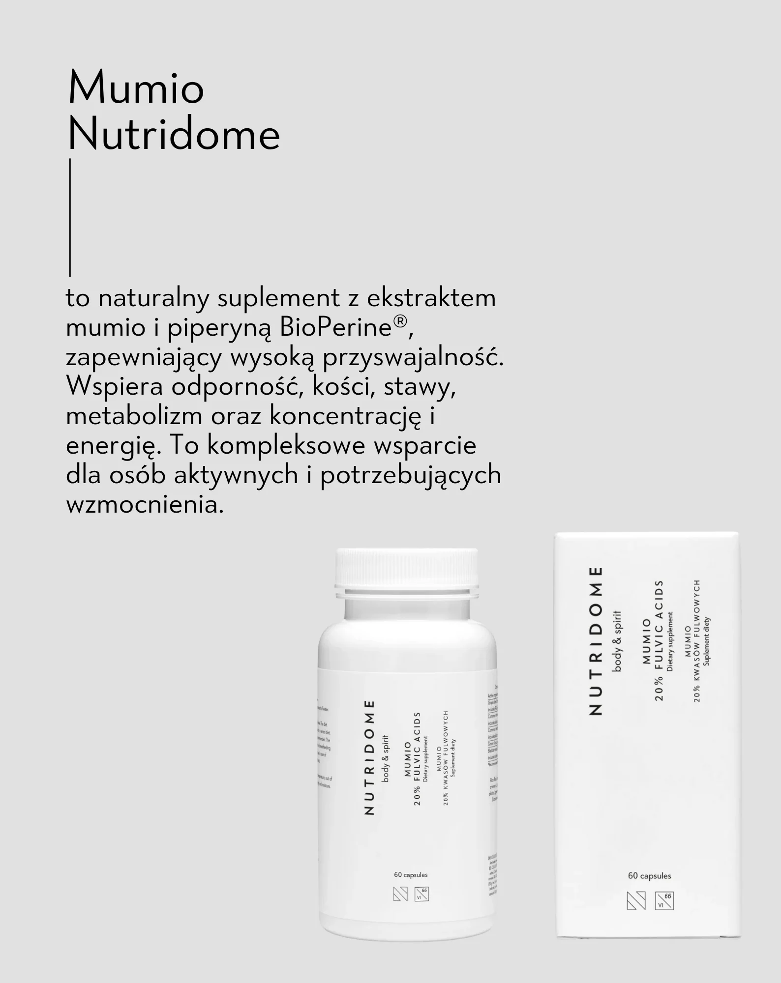 Mumio shilajit 20% kwasów fulwowych z piperyną na odporność i energię Nutridome 60 kapsułek - Image 6