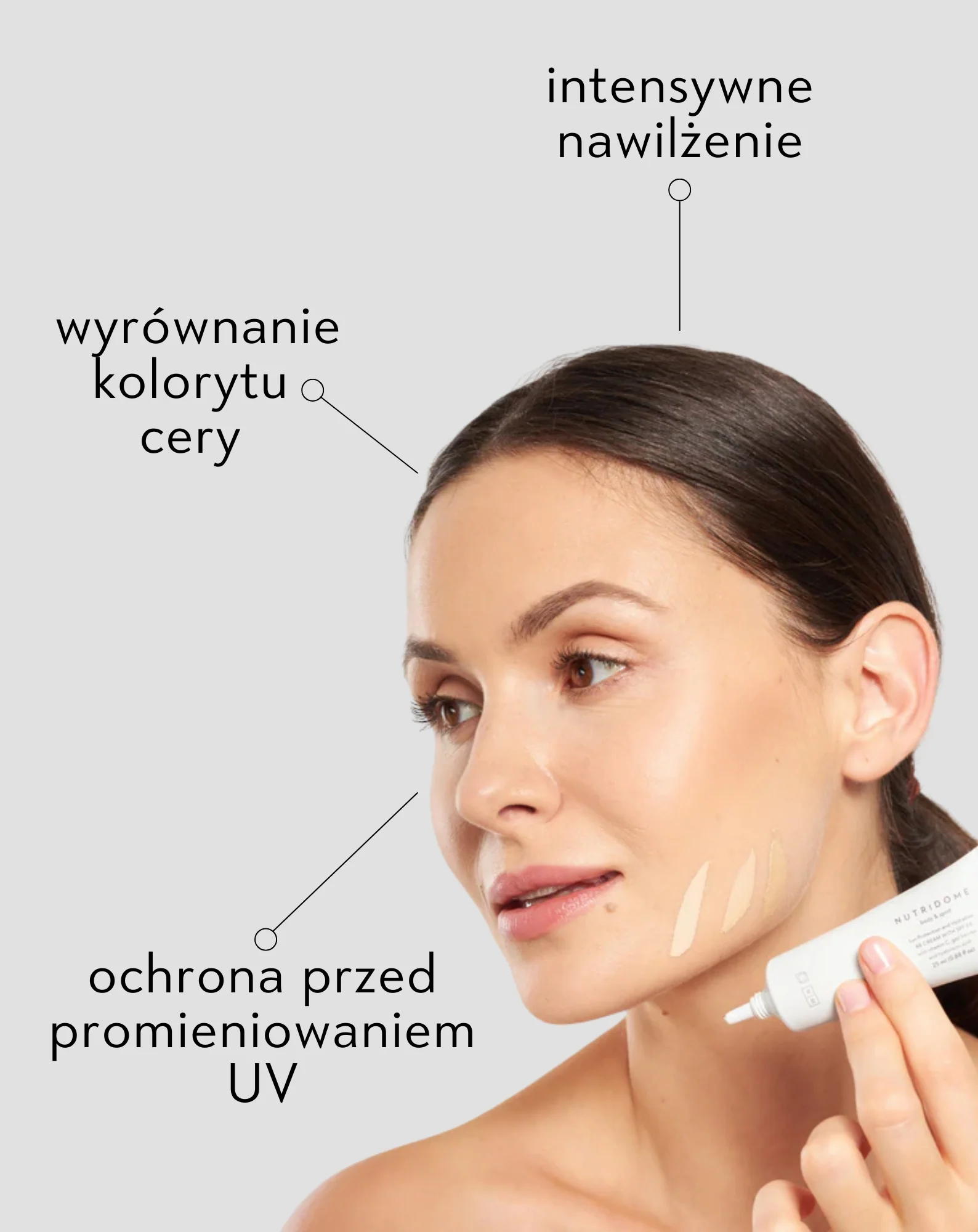 Nawilżający krem do twarzy BB spf 50 z kwasem hialuronowym i witaminą C 01 Ivory Nutridome - Image 5
