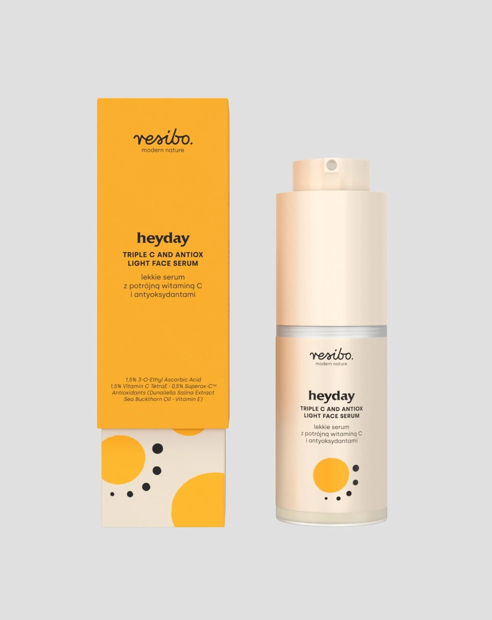 Odżywcze, rozświetlające serum do twarzy Heyday z antyoksydantami i potrójną wit. C 30 ml Resibo - Image 4