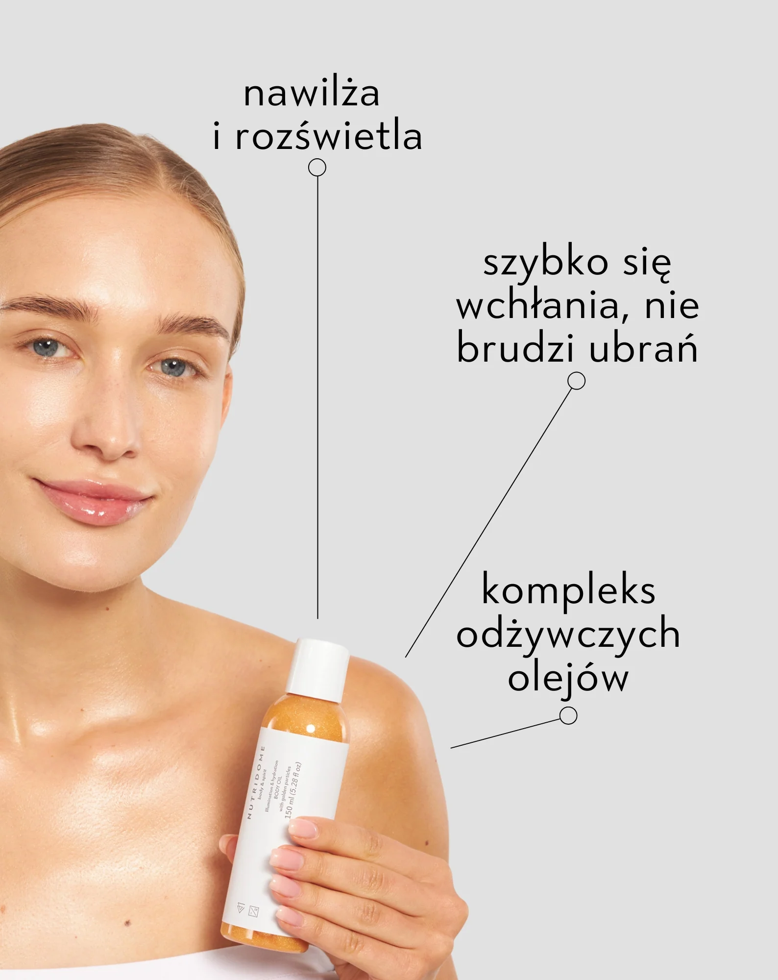 Olejek rozświetlający do ciała z efektem glow z olejem jojoba i olejem arganowym Nutridome - Image 3