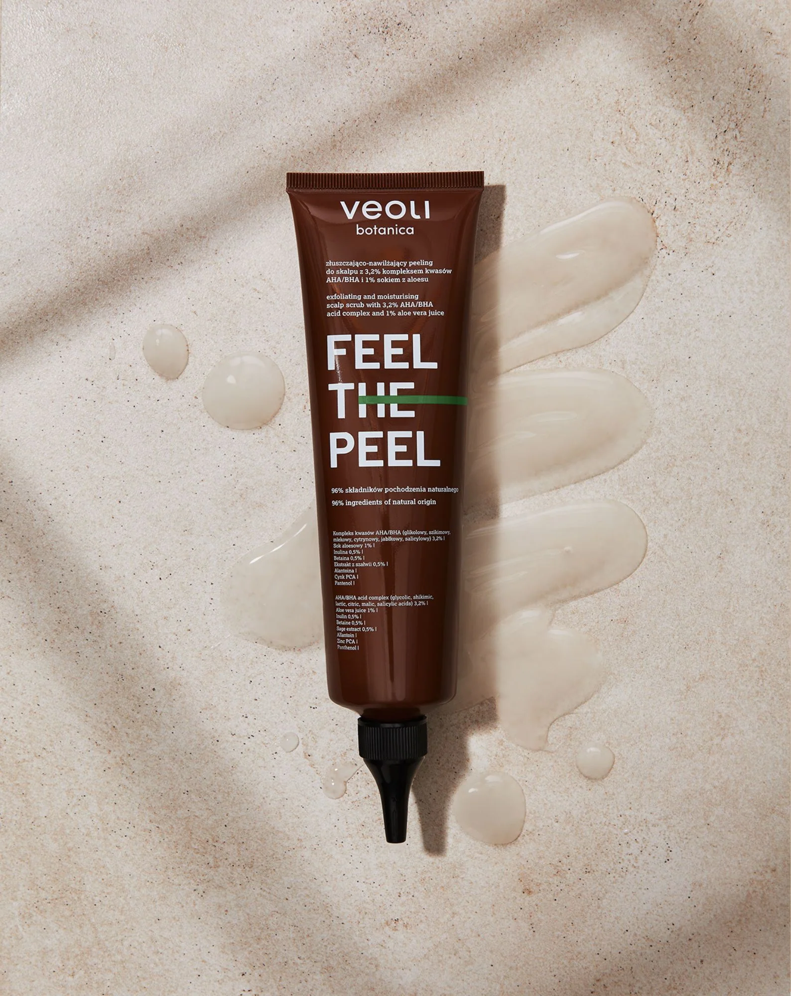 Peeling do skalpu Feel the peel z kompleksem kwasów AHA/BHA i sokiem z aloesu Veoli Botanica - Image 2
