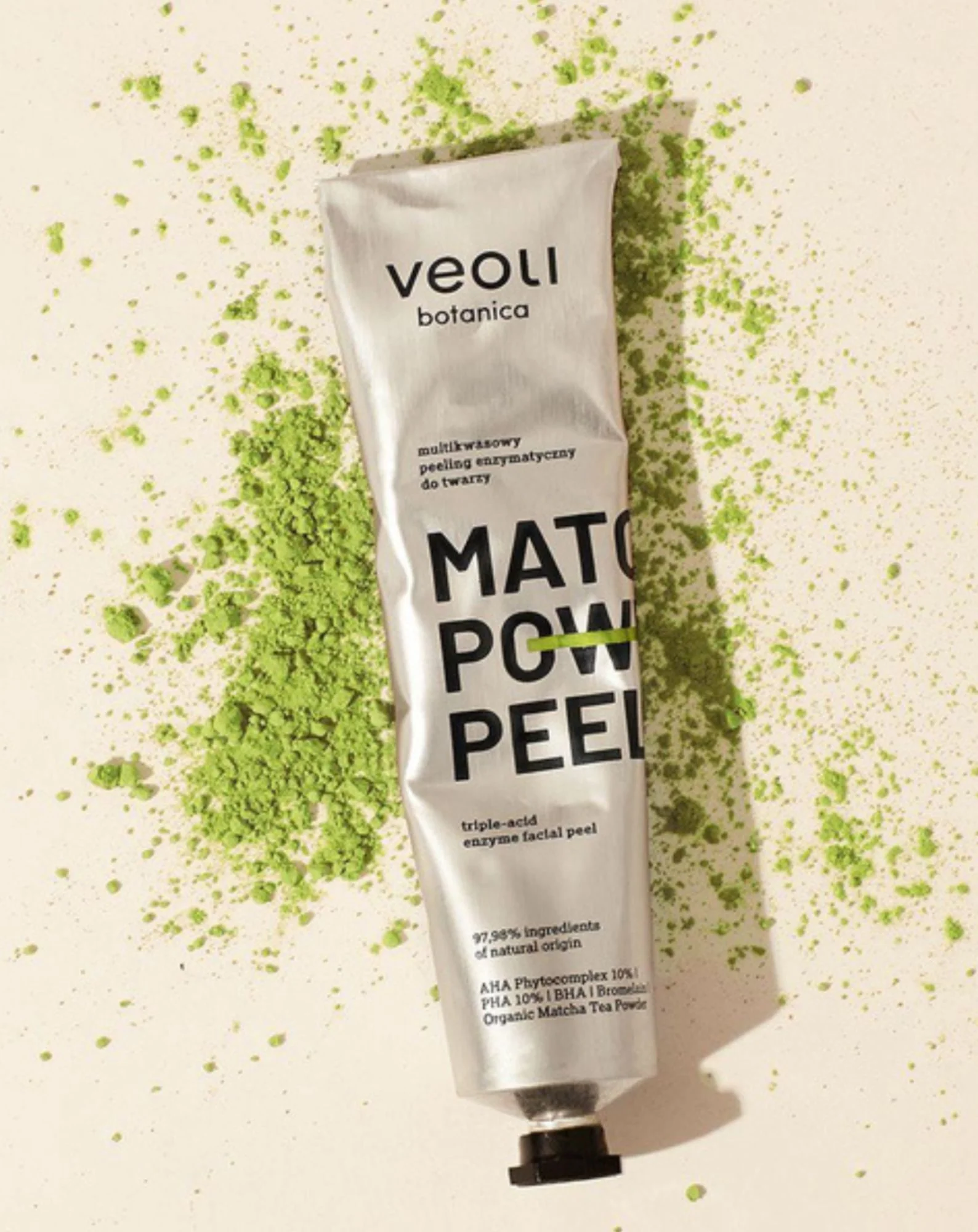 Peeling enzymatyczny z kwasami AHA 10%, PHA 10%, BHA Matcha power peel Veoli Botanica - Image 2