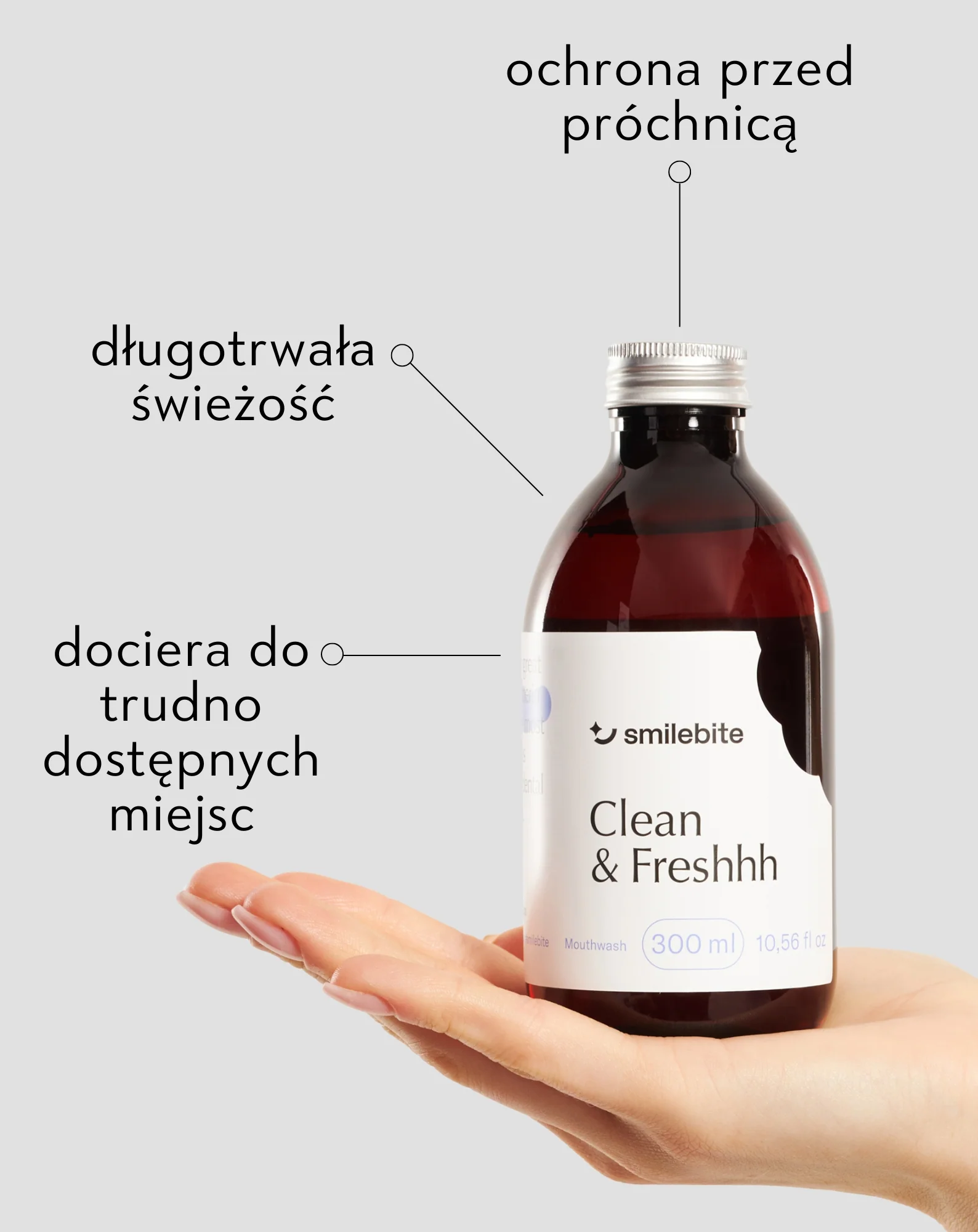 Płyn do płukania jamy ustnej o miętowym smaku i przeciwpróchniczym działaniu Smilebite - Image 3