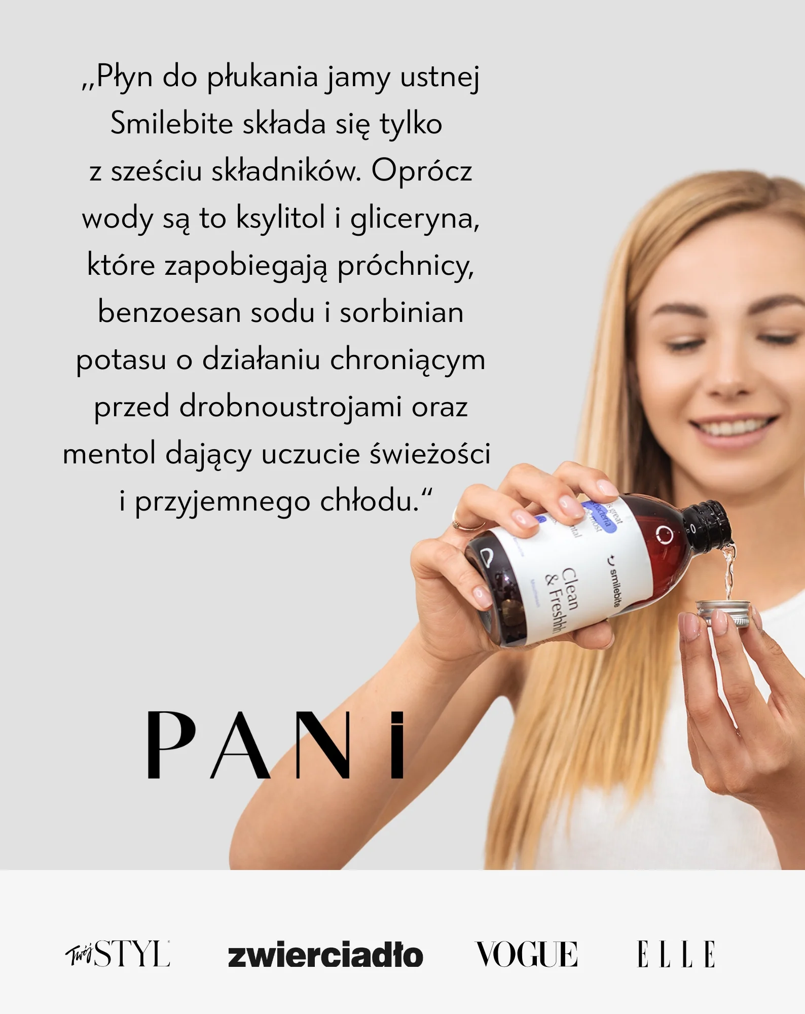 Płyn do płukania jamy ustnej o miętowym smaku i przeciwpróchniczym działaniu Smilebite - Image 6