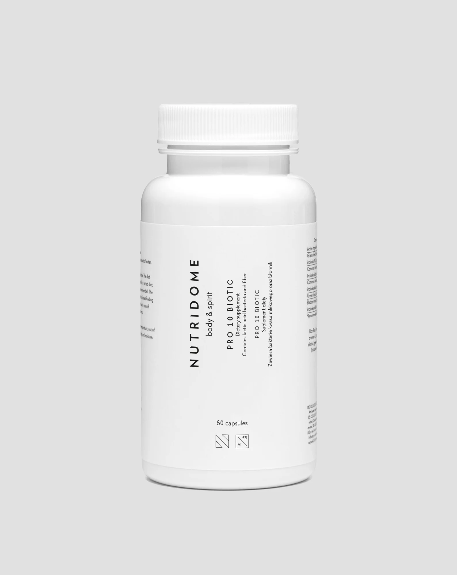 Probiotyk z 10 mld bakterii kwasu mlekowego i błonnikiem PRO 10 BIOTIC Nutridome 60 kapsułek