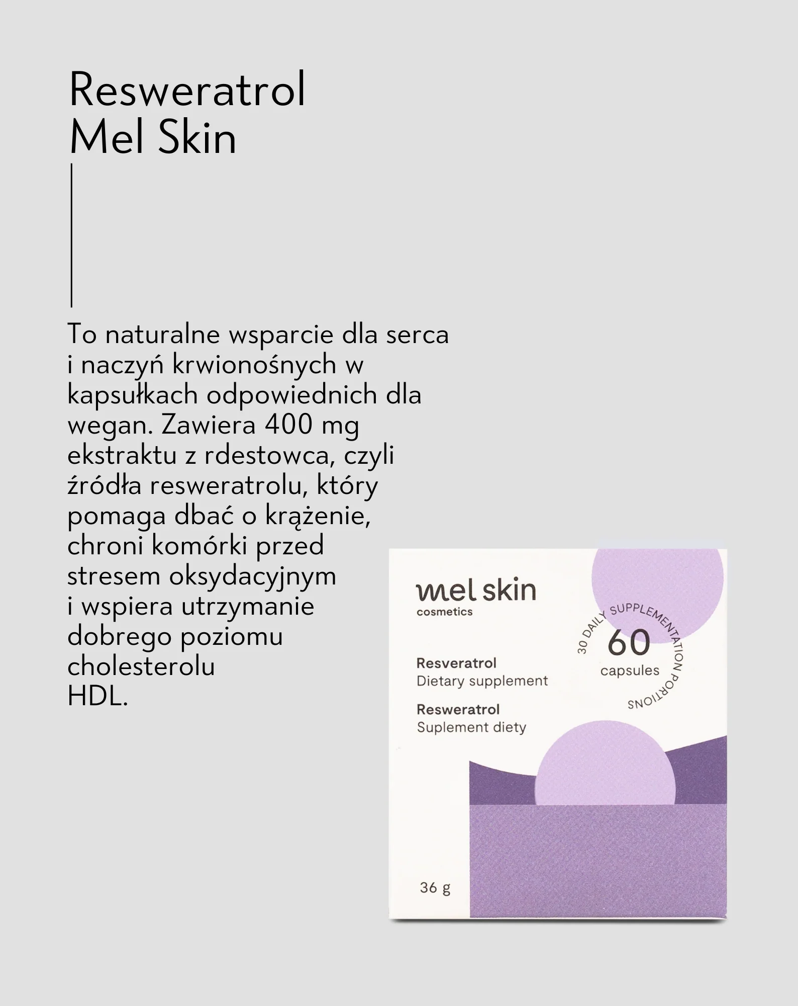 Resweratrol Mel Skin kapsułki wspierające układ krwionośny i ochronę przed miażdżycą 60 sztuk - Image 4