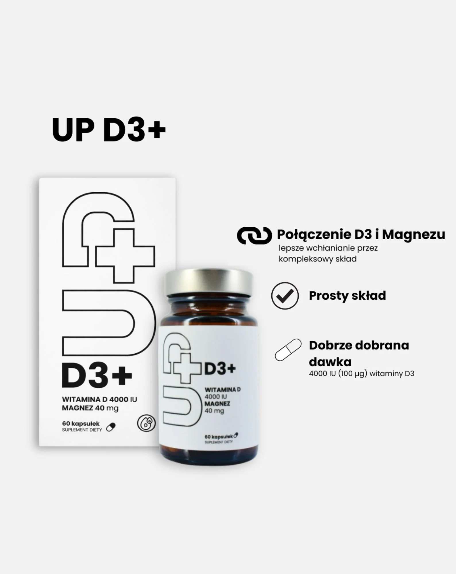 Suplement Up D3+ Witamina D3 w połączeniu z magnezem UP Health Pharma 60 kapsułek - Image 3