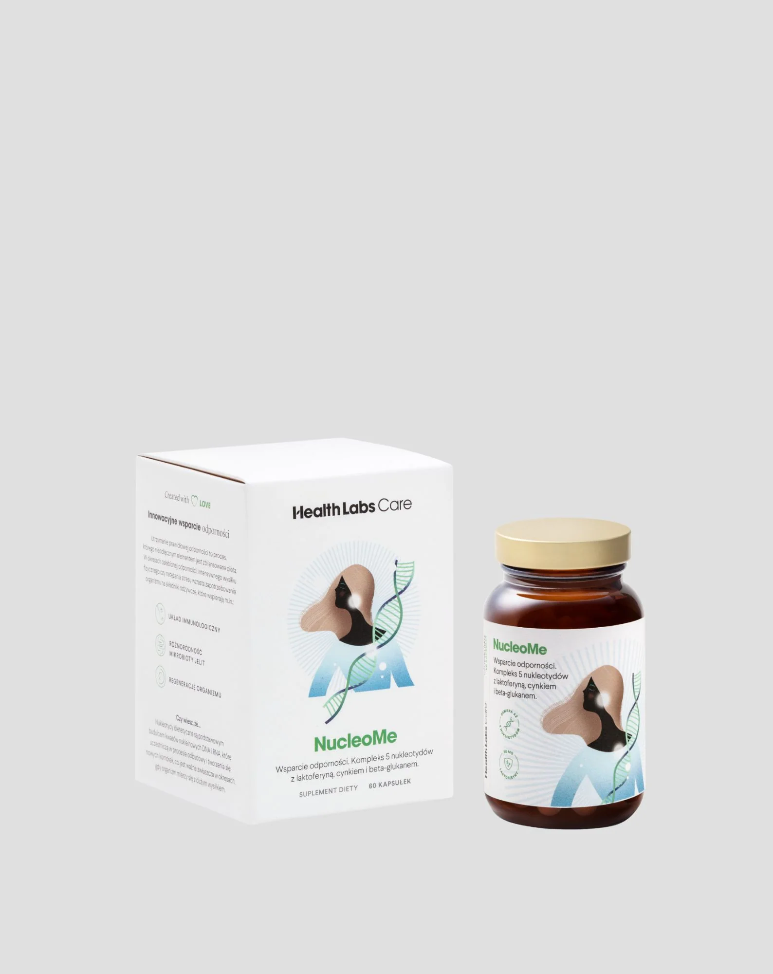 Suplement wspierający odporność z nukleotydami, cynkiem, laktoferyną i beta-glukanem NucleoMe Health Labs Care 60 kapsułek - Image 2