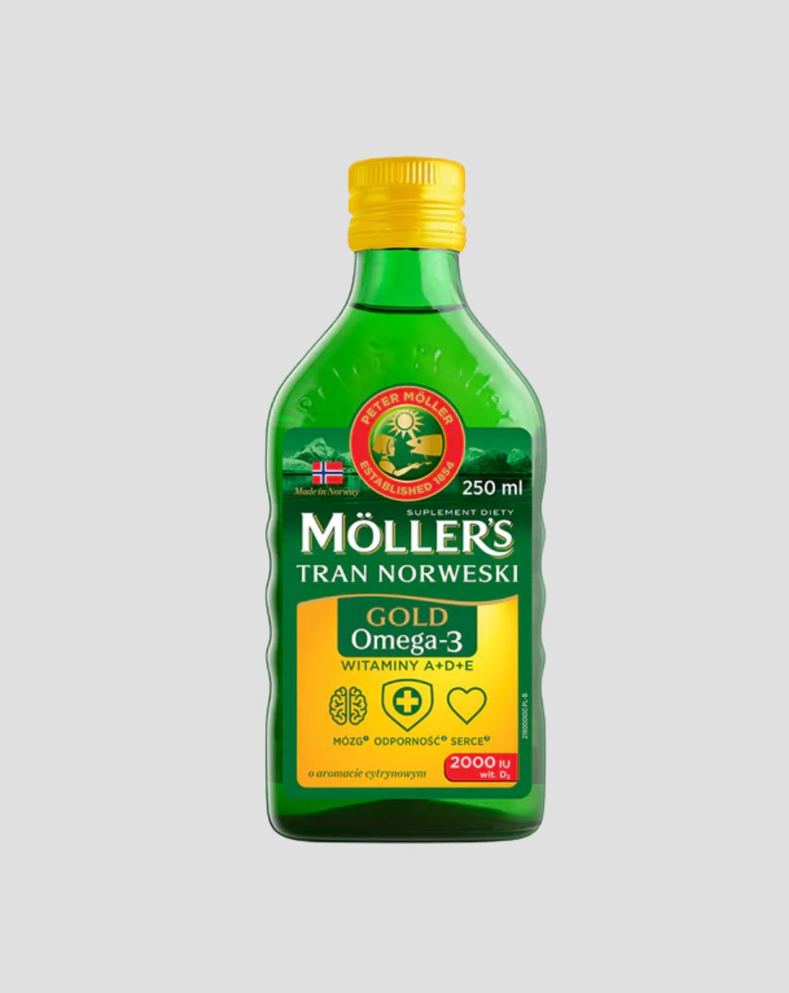 Tran Norweski o aromacie cytrynowym Gold Moller's z 2000 IU witaminy D3
