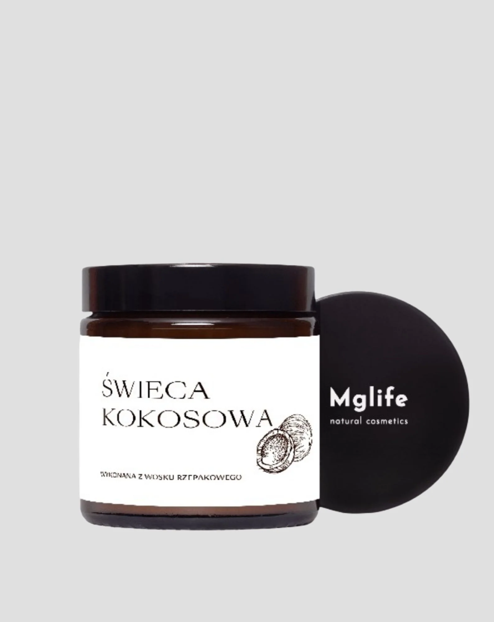 Wegańska świeca rzepakowa z bawełnianym knotem o zapachu kokosa 120 ml MgLife - Image 4
