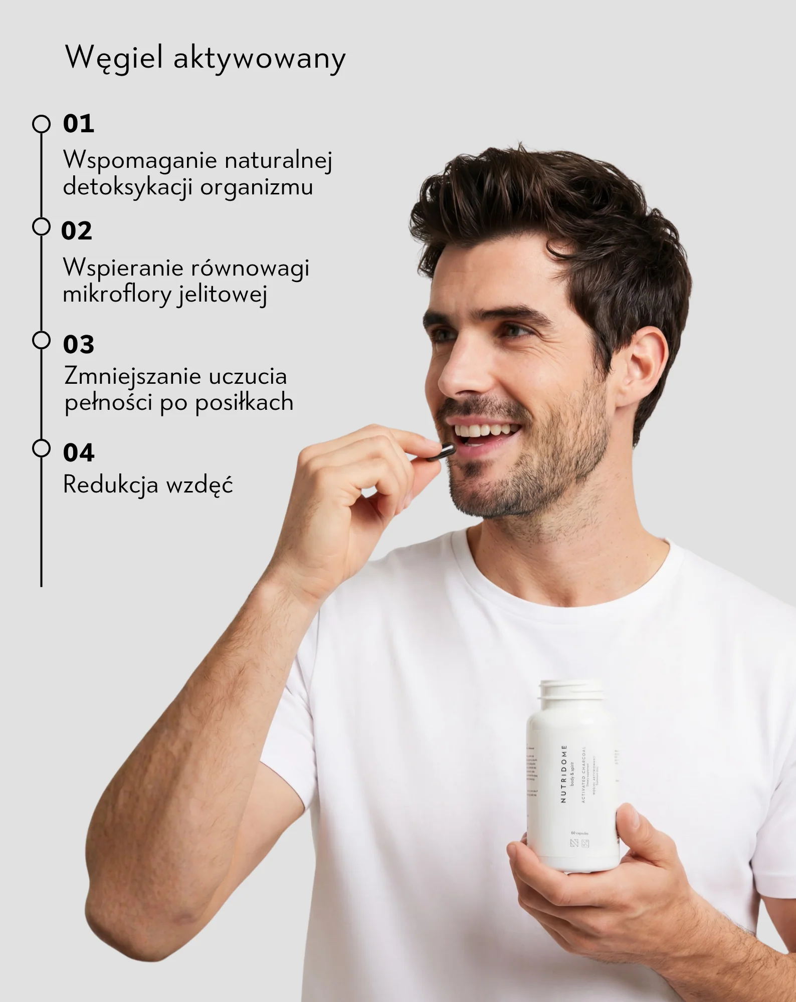 Węgiel aktywowany oczyszczający i wiążący toksyny suplement diety Nutridome 60 kapsułek - Image 2