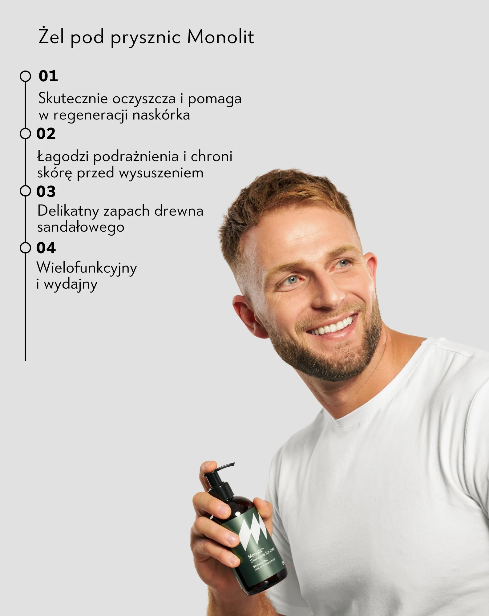 Żel pod prysznic dla mężczyzn z aloesem o zapachu drzewa sandałowego Monolit - Image 3