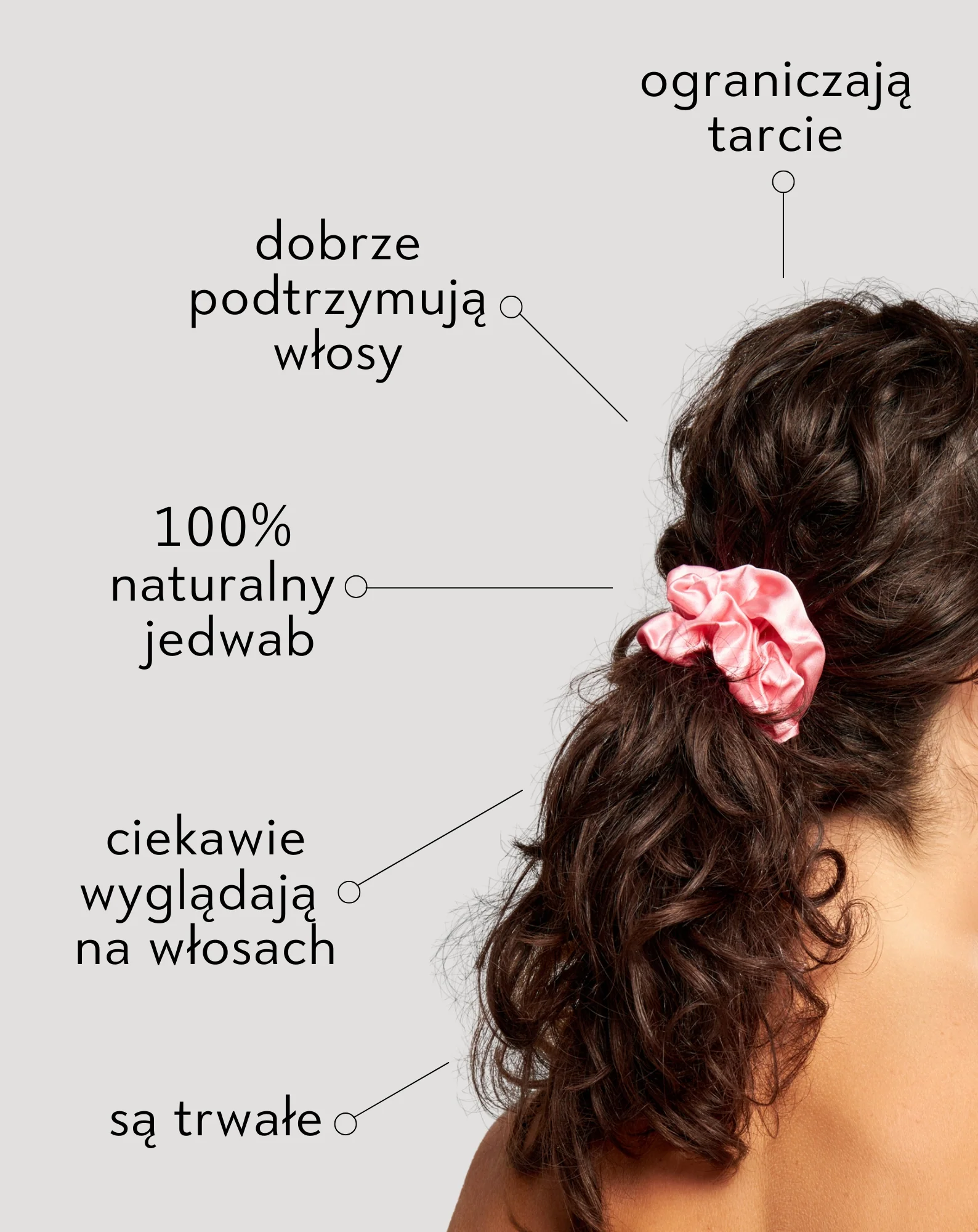Zestaw jedwabnych gumek do włosów z 100% naturalnego jedwabiu - różowa, kremowa, czerwona Twisty 3 szt. - Image 4